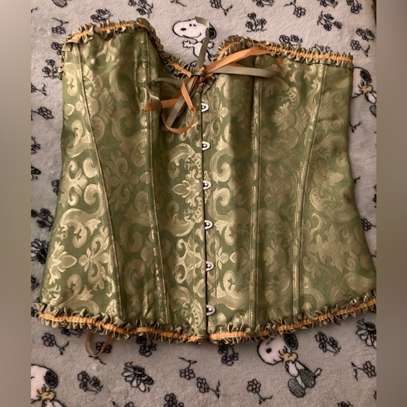 Other - Elegant Green Brocade Corset bustier lingerie shapewear gold jacquard